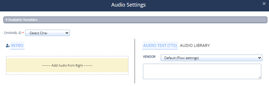 A sample of the Audio Settings pop-up